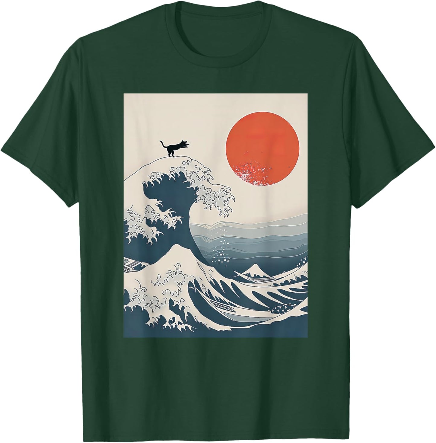 The Great Wave Of Kanagawa Cat Funny Kitten Japanese Cat Art T-Shirt - T-Shirt | Forest