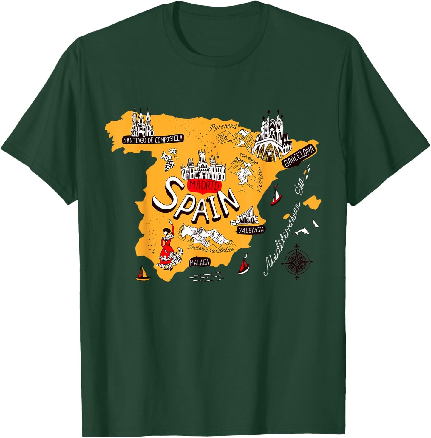 I Love Spain Culture Shirt, Vintage Spain Graphic Design T-Shirt - T-Shirt | Forest