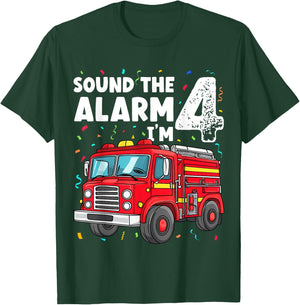 Fire Truck Boys 4th Birthday Fun Sound the Alarm I'm 4 Gift T-Shirt - T-Shirt | Forest