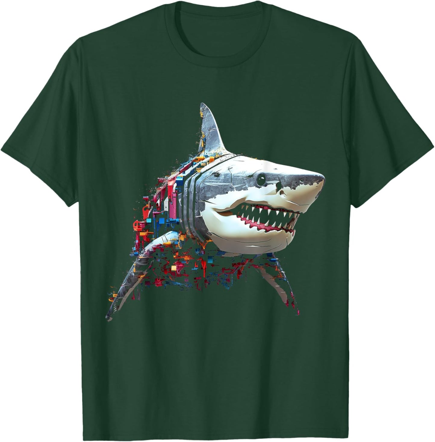 Shark Colorful Art Abstract Animal Polygon Graphic Shark T-Shirt - T-Shirt | Forest