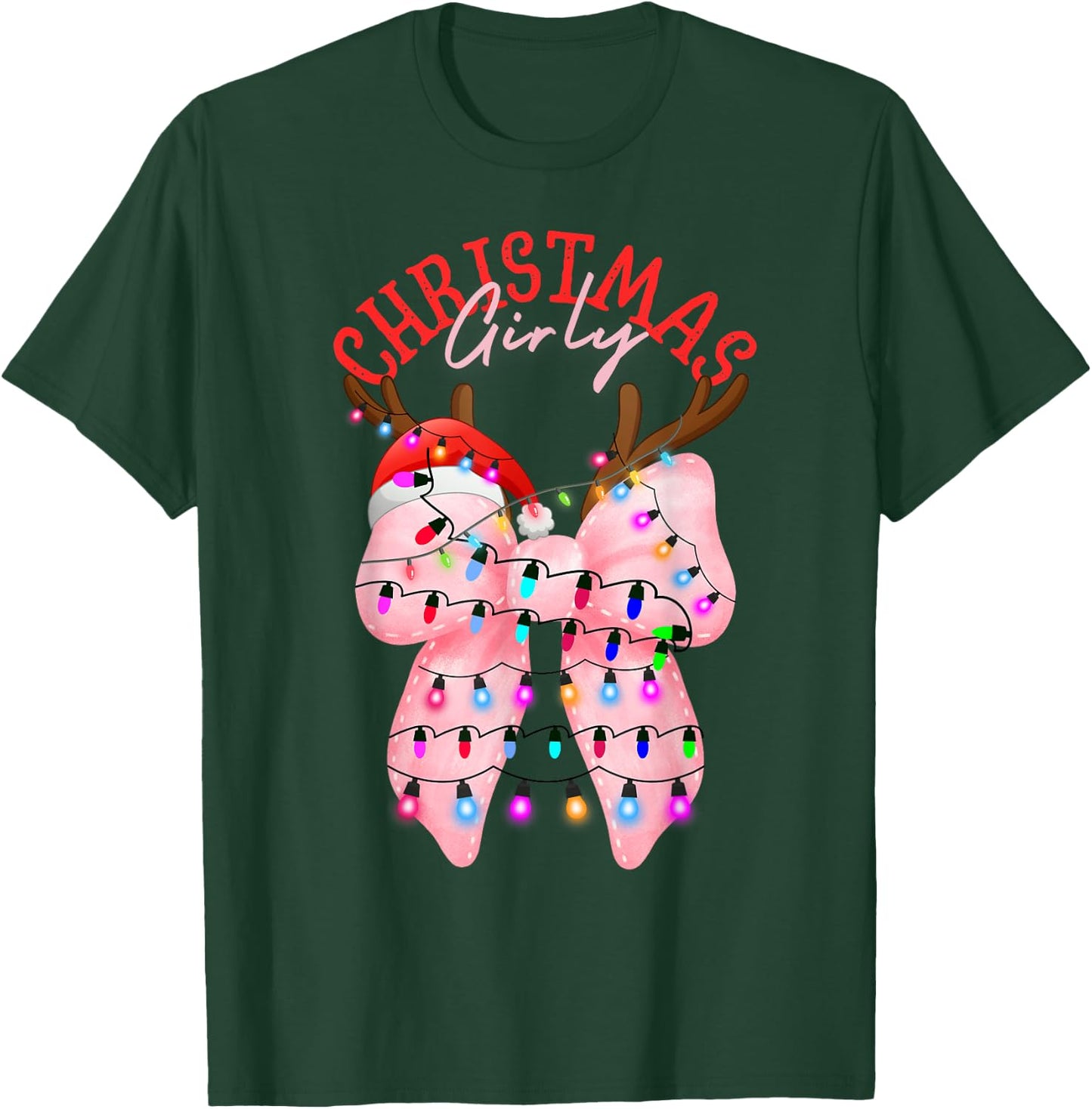 Coquette Bow Pink Gingerbread Christmas Girly Xmas Holiday T-Shirt - T-Shirt | Forest