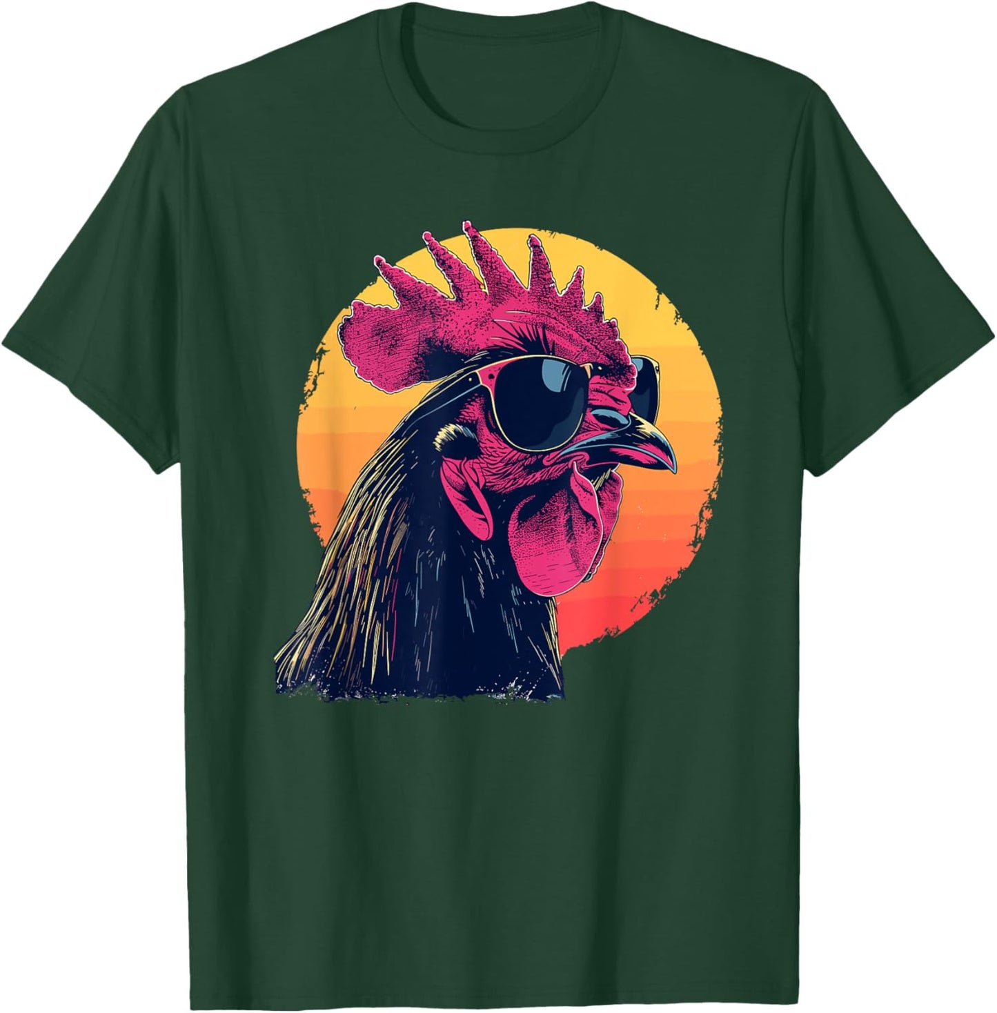 Retro Vintage Chicken Cool Rooster Wearing Sunglasses T-Shir T-Shirt - T-Shirt | Forest