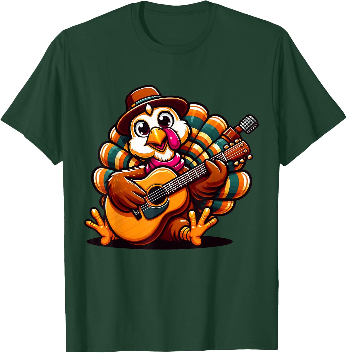 Thanksgiving for Family - Charming Turkey Playing Guitar T-Shirt - T-Shirt | Forest