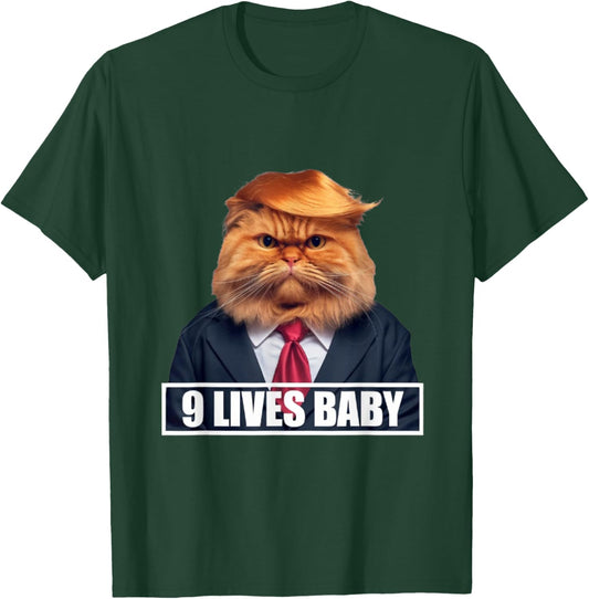Donald Cat Trump 9 Lives Funny Presidential Humor 2024 , Black, S T-Shirt - T-Shirt | Forest