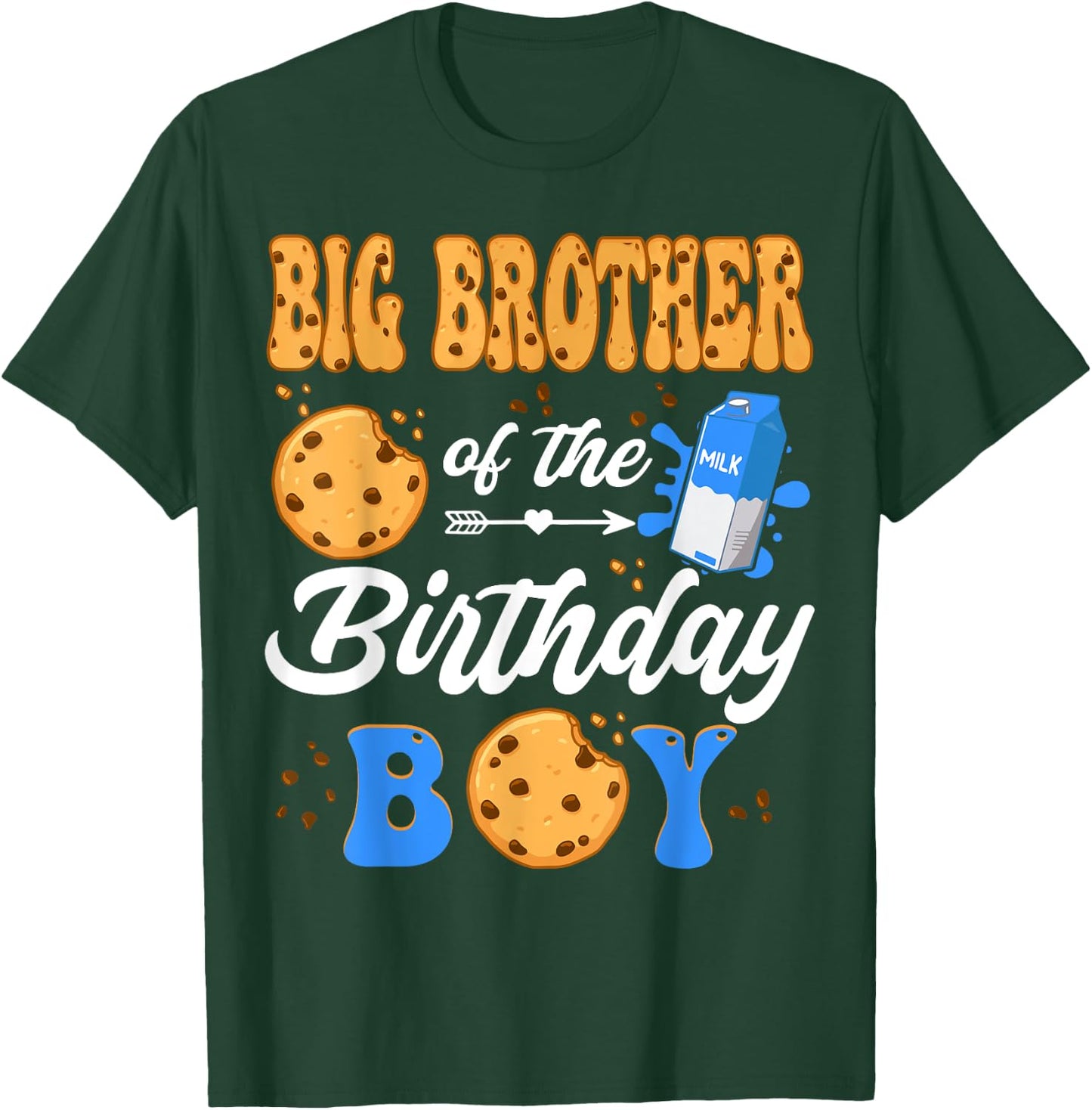 Big Brother Of The Birthday Boy Milk & Cookies 1St Birthday T-Shirt - T-Shirt | Forest