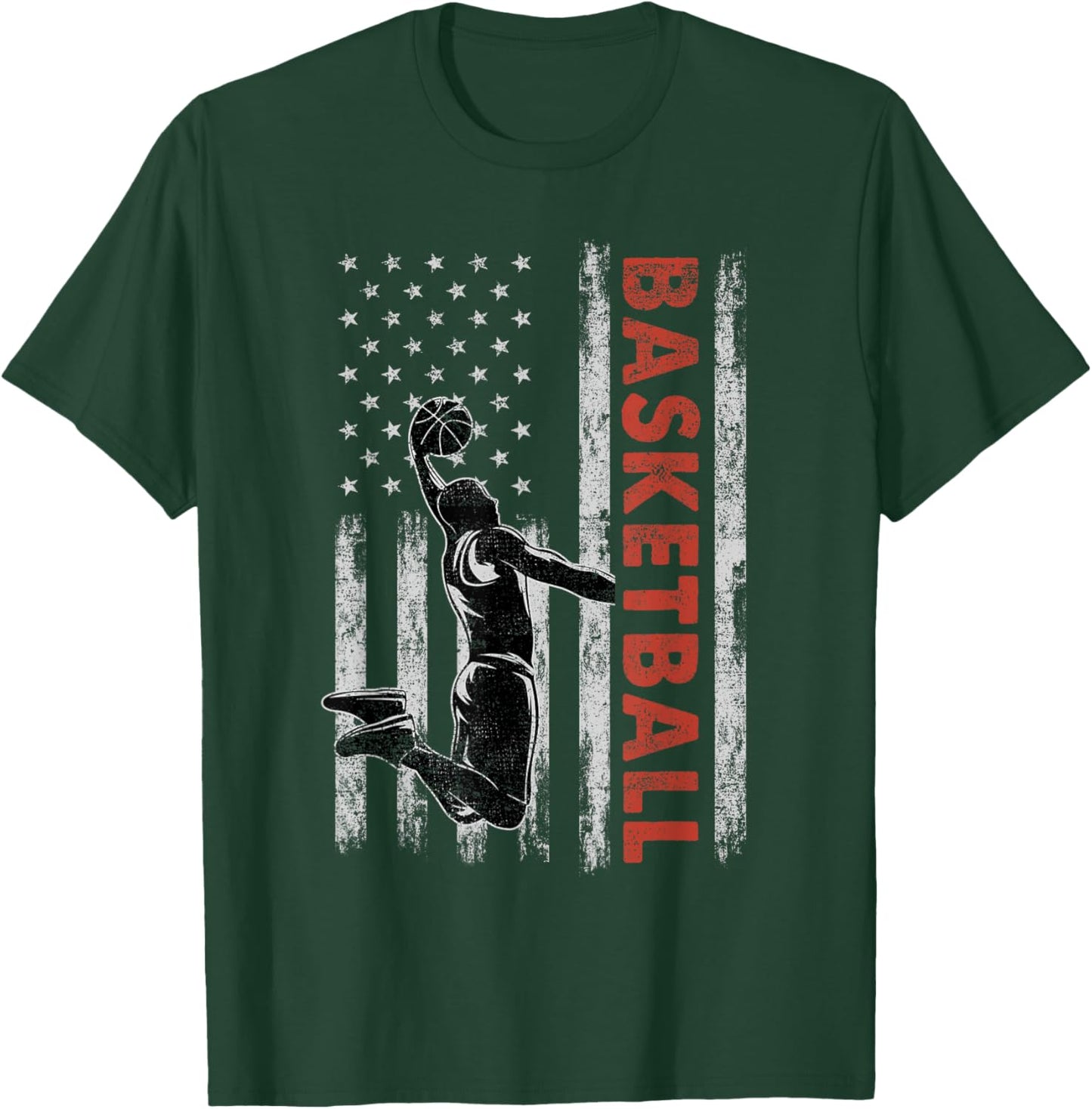 Basketball Lovers Vintage American Flag 4th Of July Gift Women Girls Kids Men T-Shirt - T-Shirt | Forest