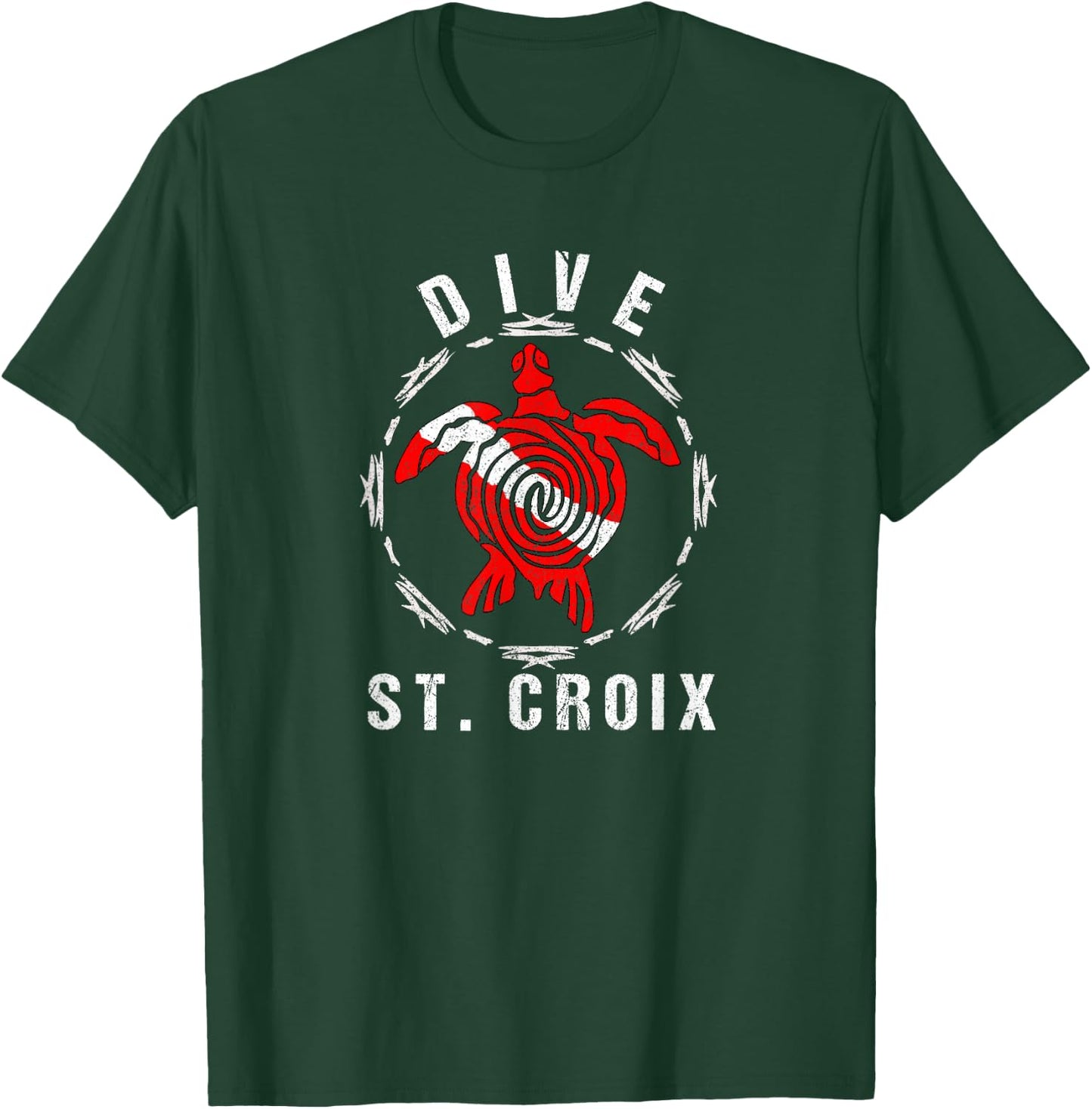 Dive St. Croix Vintage Tribal Turtle Gift T-Shirt - T-Shirt | Forest
