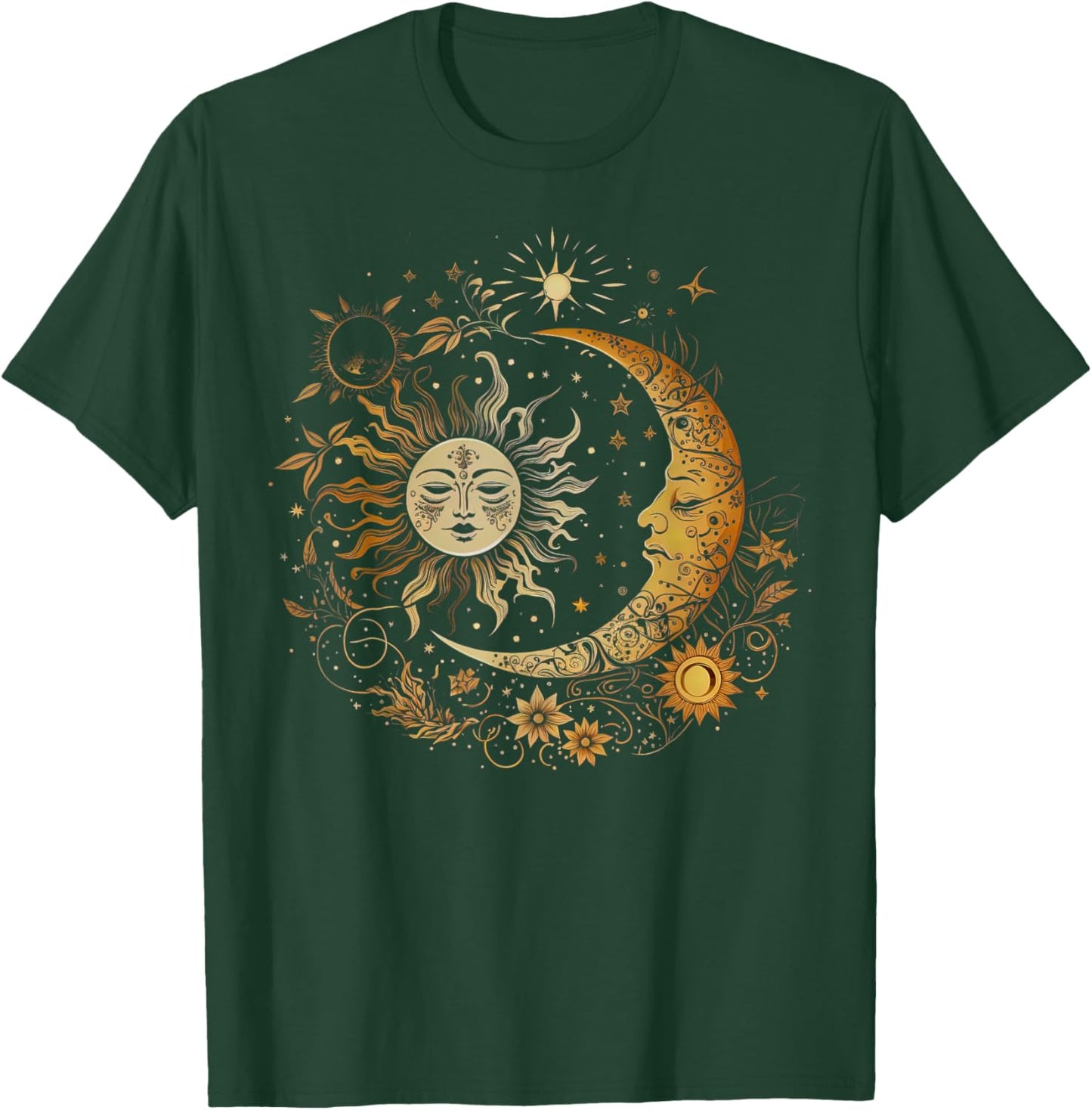 Vintage Celestial Sun Moon Flower Astrology Moon Phases T-Shirt - T-Shirt | Forest