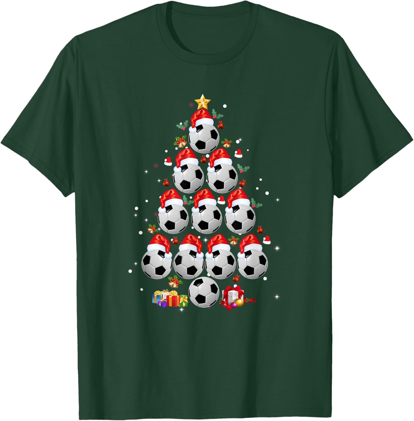 Soccer Balls Christmas Tree Shirt Lights Xmas T-Shirt - T-Shirt | Forest