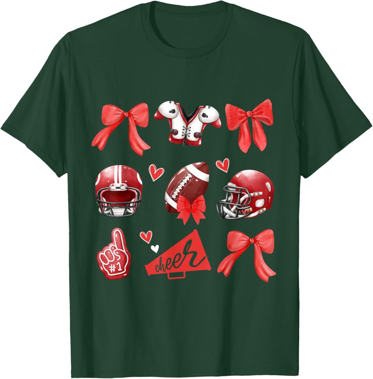 Cheer Football Mom Coquette Bow Game Mom Women Girls Kids T-Shirt - T-Shirt | Forest