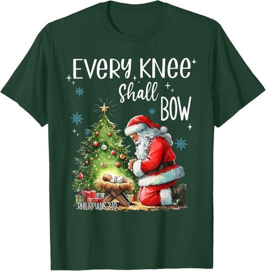 Every Knee Shall Bow Santa Claus Jesus Christian Christmas T-Shirt - T-Shirt | Forest