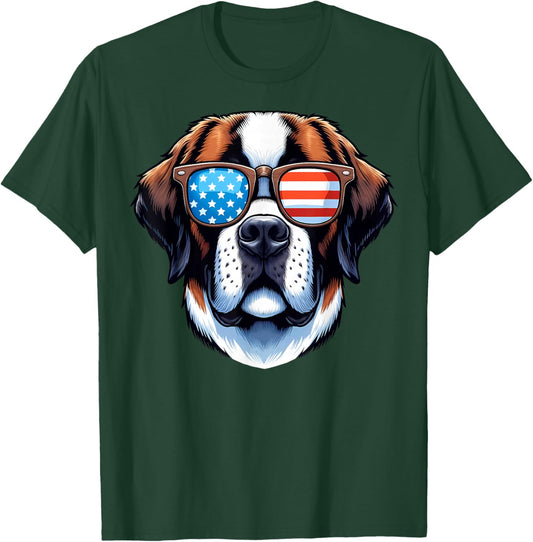 Saint Bernard Patriotic American Flag USA Sunglasses Dog T-Shirt - T-Shirt | Forest
