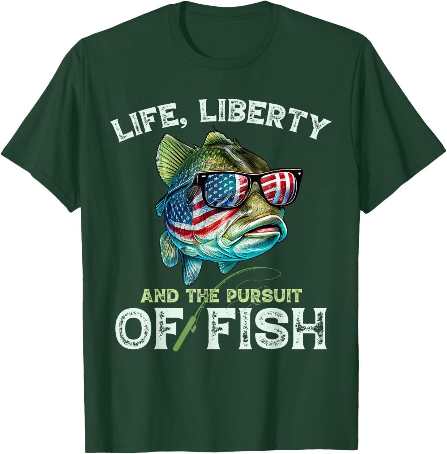 Bass Fish Fishing 4th Of July Fish American Flag Bass Dad Women Girls Kids Men T-Shirt - T-Shirt | Forest