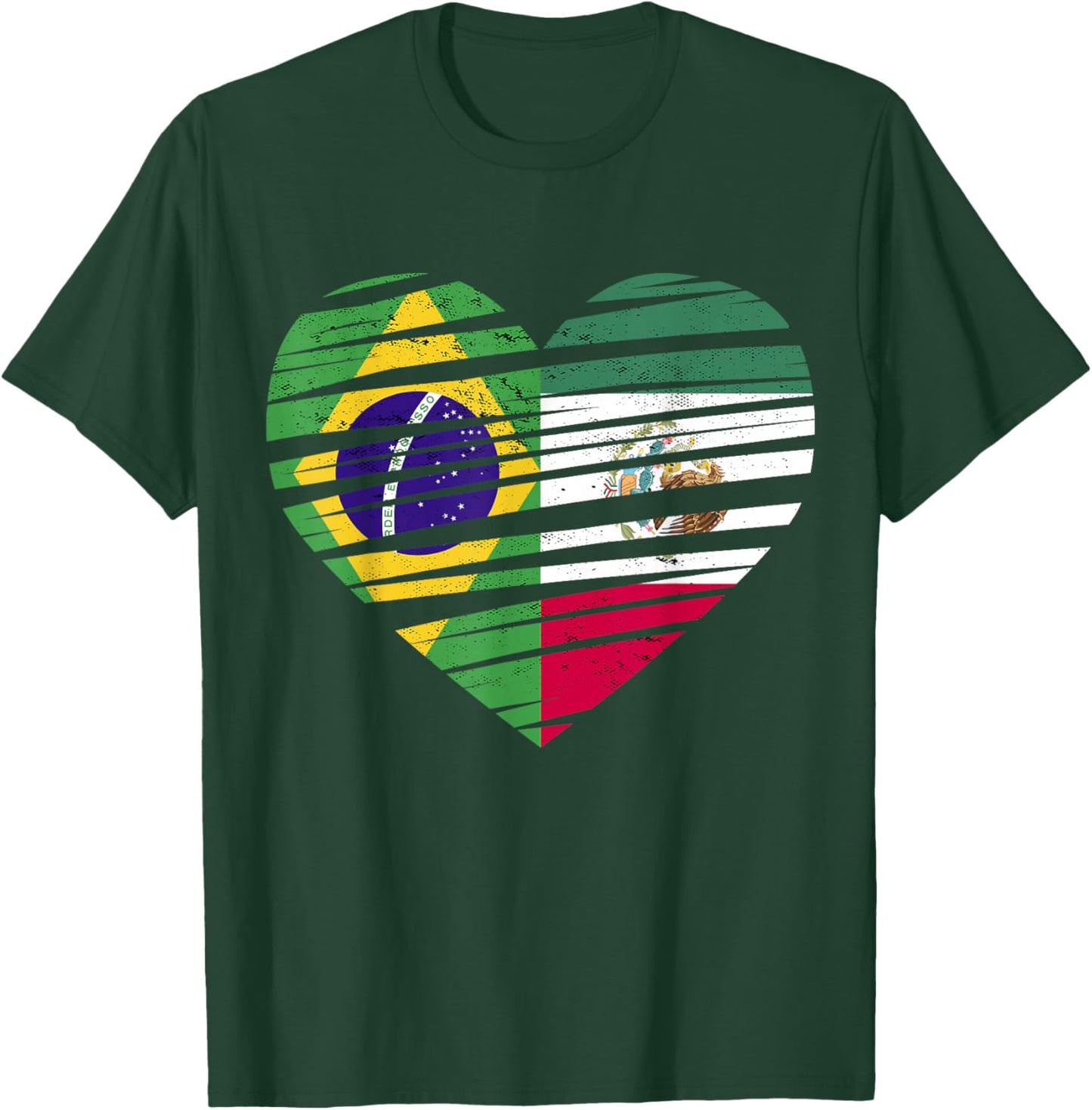 Brazil Mexico Flag Heart Hispanic Grown Brazilian Flag T-Shirt - T-Shirt | Forest