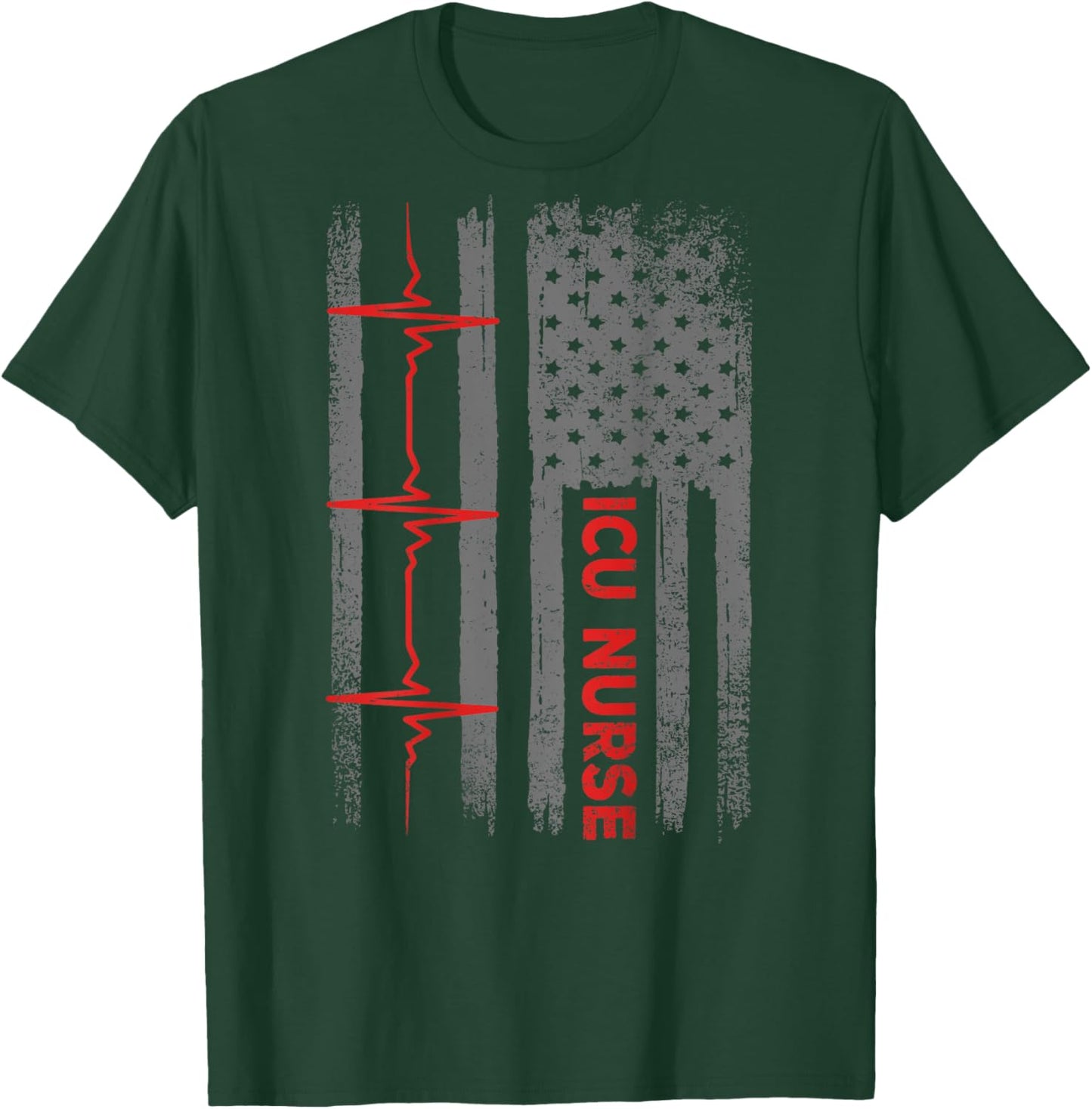 ICU Nurse Critical Care Medical USA American Flag Vintage Men T-Shirt - T-Shirt | Forest