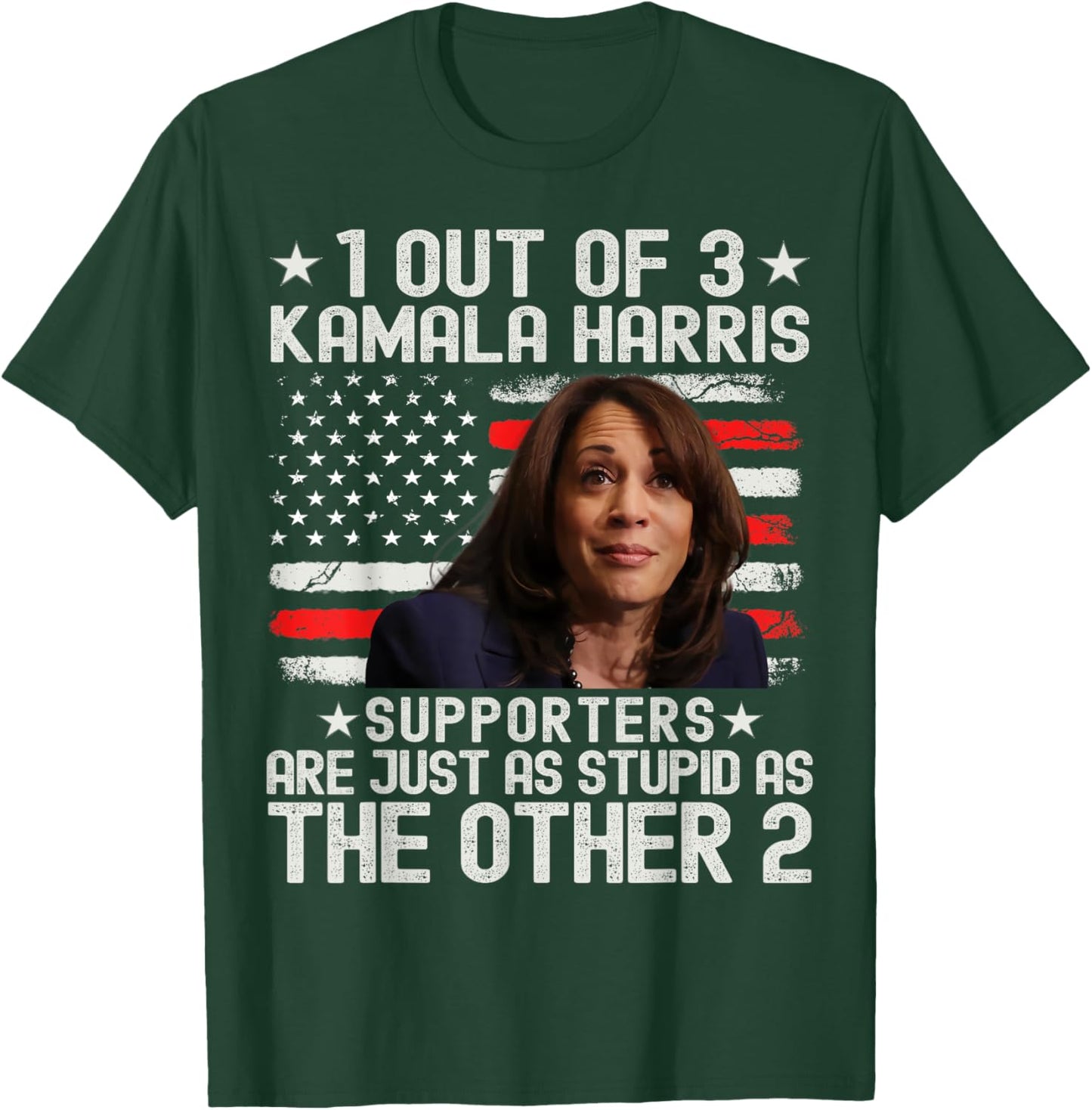 Anti Kamala Harris Stupid Joke American Flag USA Humor T-Shirt - T-Shirt | Forest