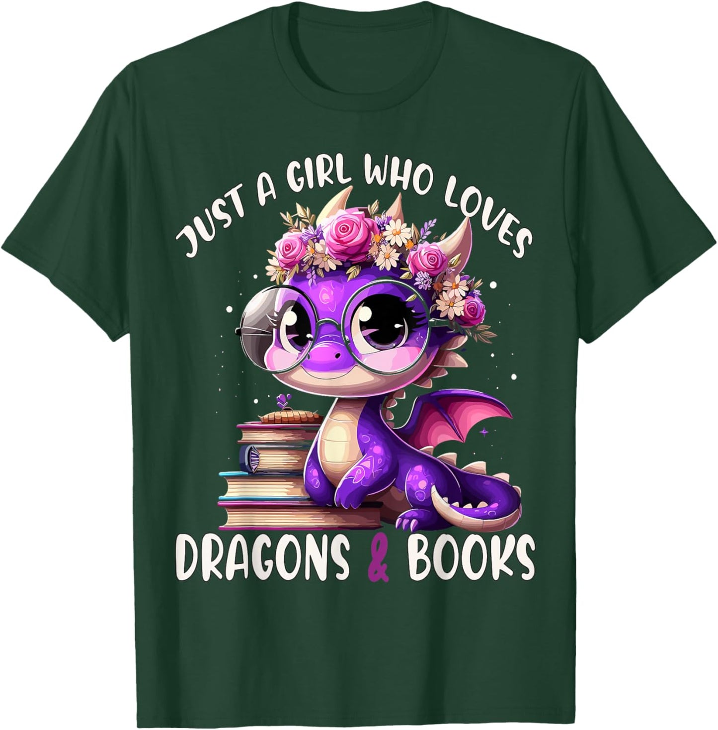 Just a Girl who loves Dragons and Books Dragon Reading Books T-Shirt - T-Shirt | Forest