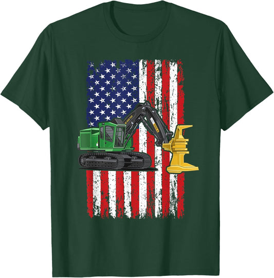 Feller Buncher Operator Machine 4th of July Men Women Logger T-Shirt - T-Shirt | Forest