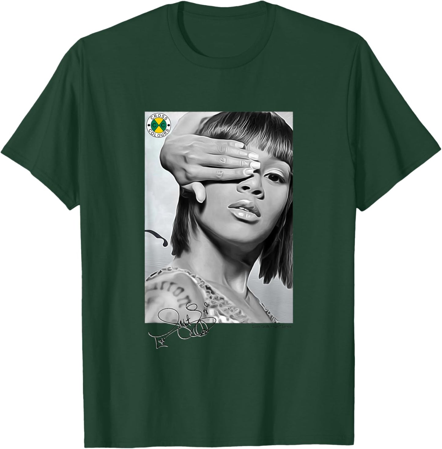 CROSS COLOURS Lisa Left Eye Lopes Legacy | 1990's Vintage Legends Adult T-Shirt - T-Shirt | Forest
