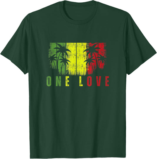 One Love Palm Tree Reggae Music Rasta T-Shirt - T-Shirt | Forest