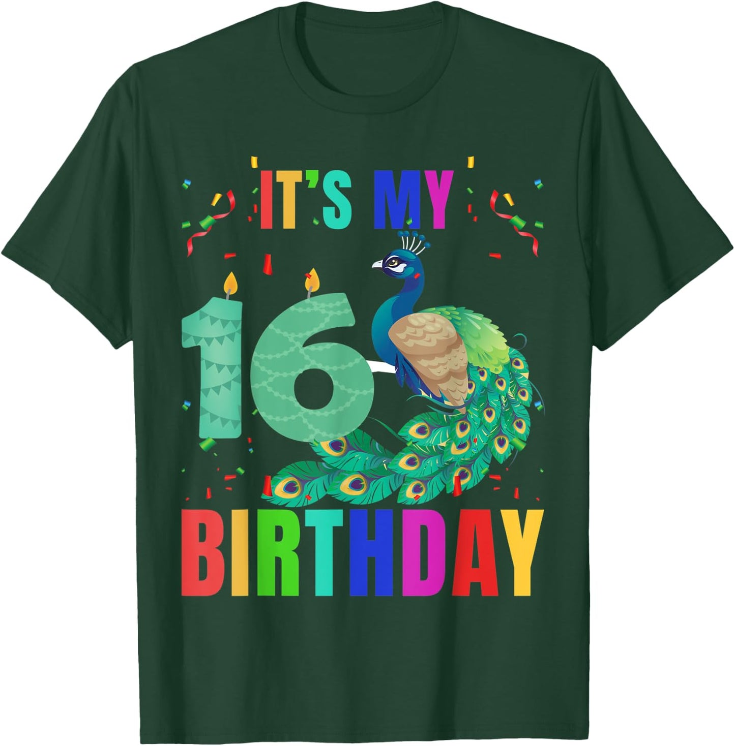 Peacock 16th Birthday Funny Cute Birds Animal Lover Graphic T-Shirt - T-Shirt | Forest
