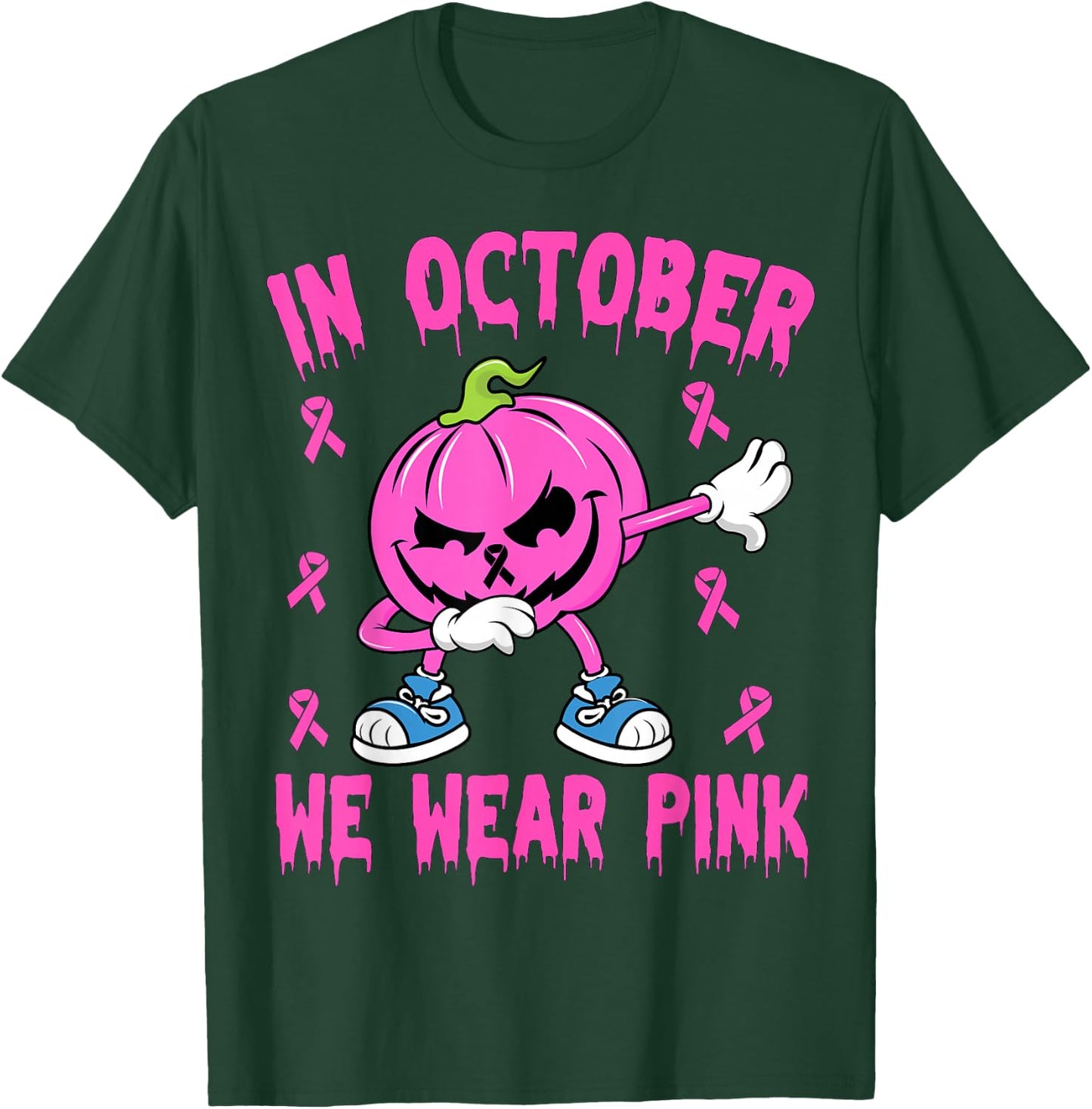 In October We Wear Pink Breast Cancer Pumpkin Halloween Boys T-Shirt - T-Shirt | Forest
