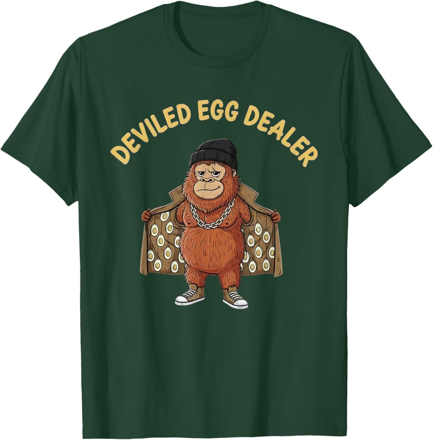 Funny Bigfoot Deviled Egg Dealer Trench Coat Gangster T-Shirt - T-Shirt | Forest