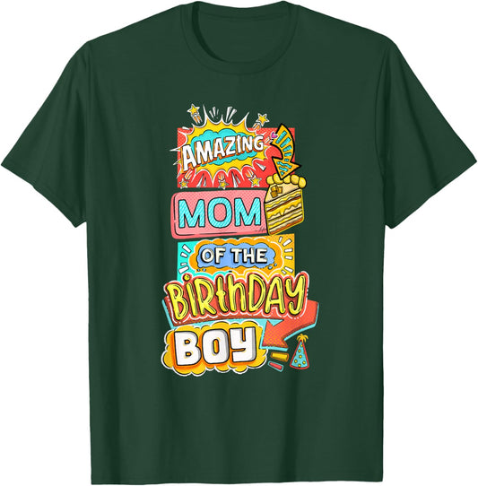 Mom Of The Birthday Boy Amazing Superhero Comic Party Family T-Shirt - T-Shirt | Forest