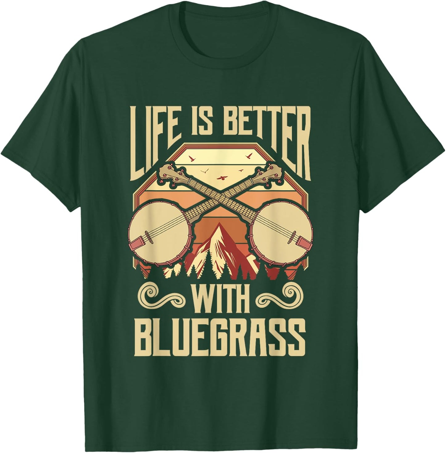 Banjo Vintage Retro Bluegrass Music Fans Banjo Player T-Shirt - T-Shirt | Forest