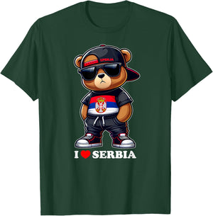 I LOVE SERBIA Flag Serbian Teddy Bear Yugoslavia Gift Srbija T-Shirt - T-Shirt | Forest