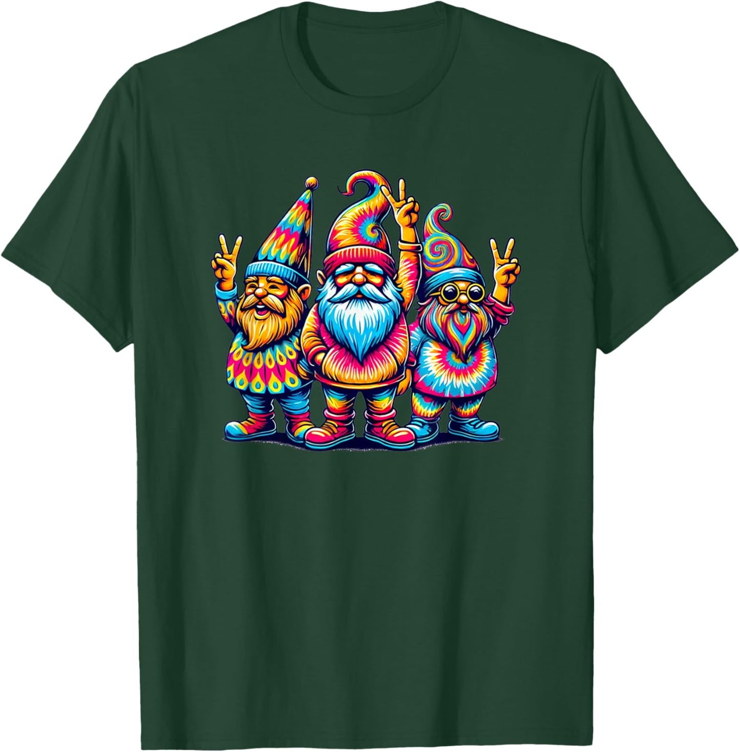 Silly Retro Gnomes Colorful Peace Sign Hippie Love Adults T-Shirt - T-Shirt | Forest
