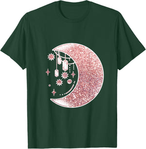Rose Pink Half Crescent Moon Stars Ornaments Galaxy T-Shirt - T-Shirt | Forest