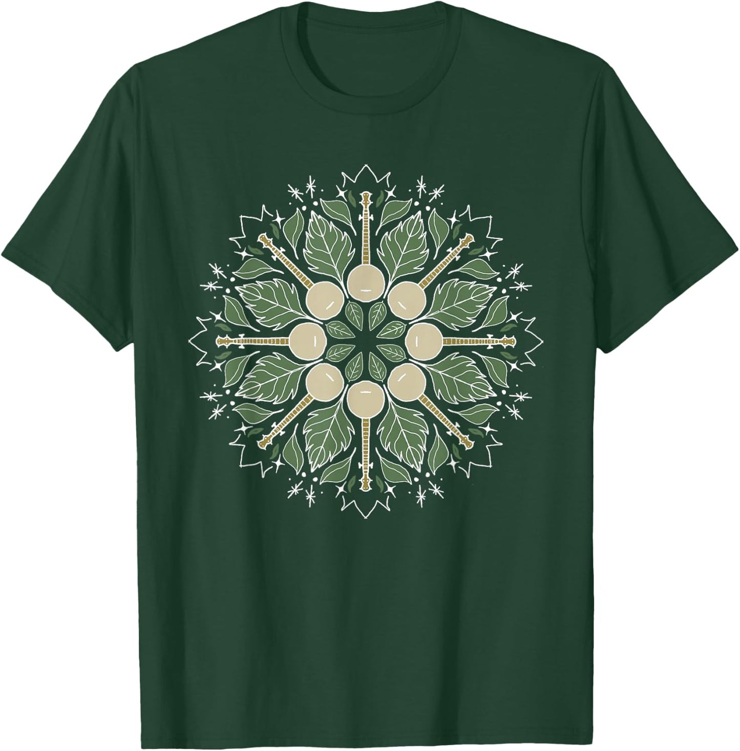 Banjo Mandala Bluegrass, Mindfulness & Nature Graphic Small T-Shirt - T-Shirt | Forest