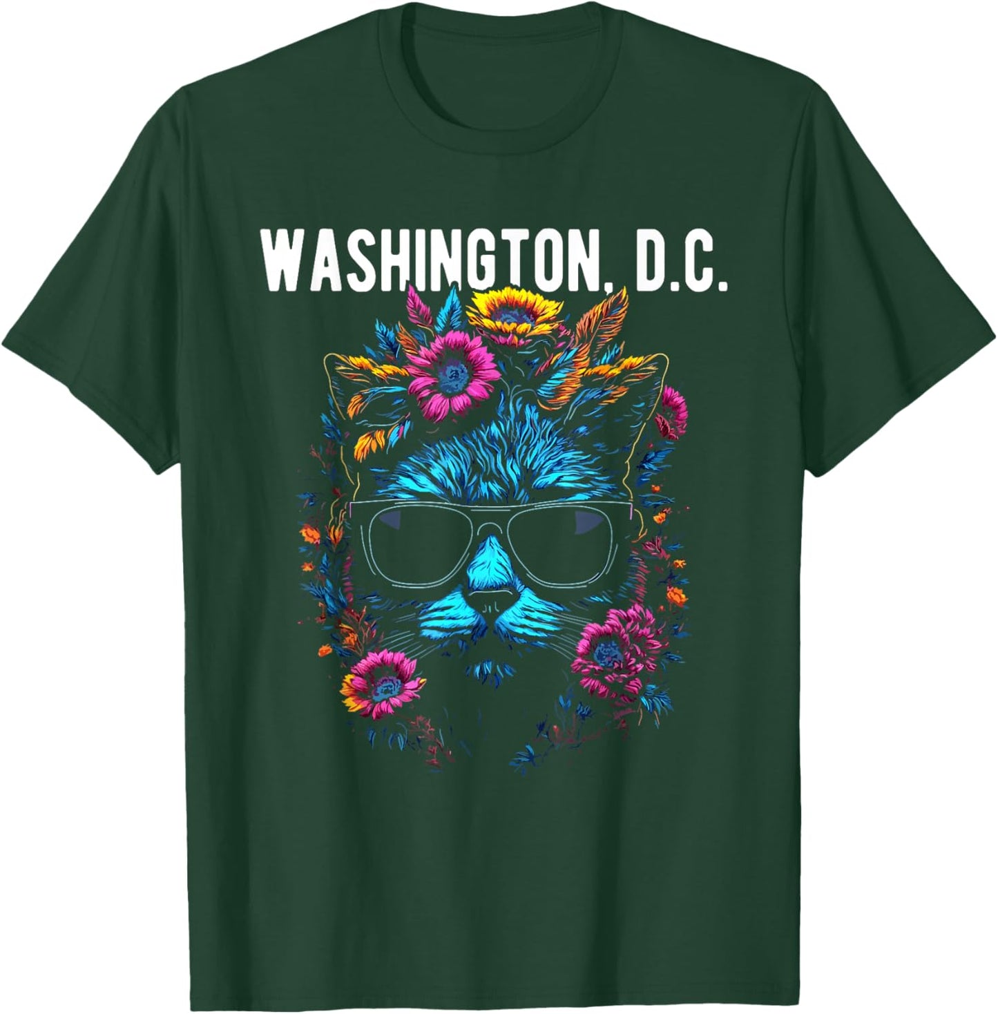 Washington D.C. Cat Wearing Sunglasses Design T-Shirt - T-Shirt | Forest
