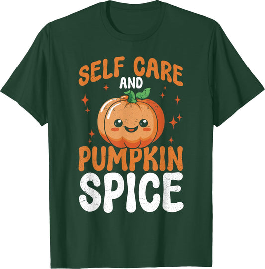 Mental Health Self Care And Pumpkin Spice Halloween T-Shirt - T-Shirt | Forest