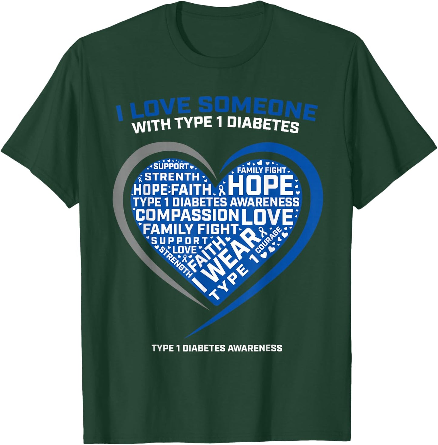 T1D Men Women Youth Kids Diabetic Type 1 Diabetes Awareness T-Shirt - T-Shirt | Forest