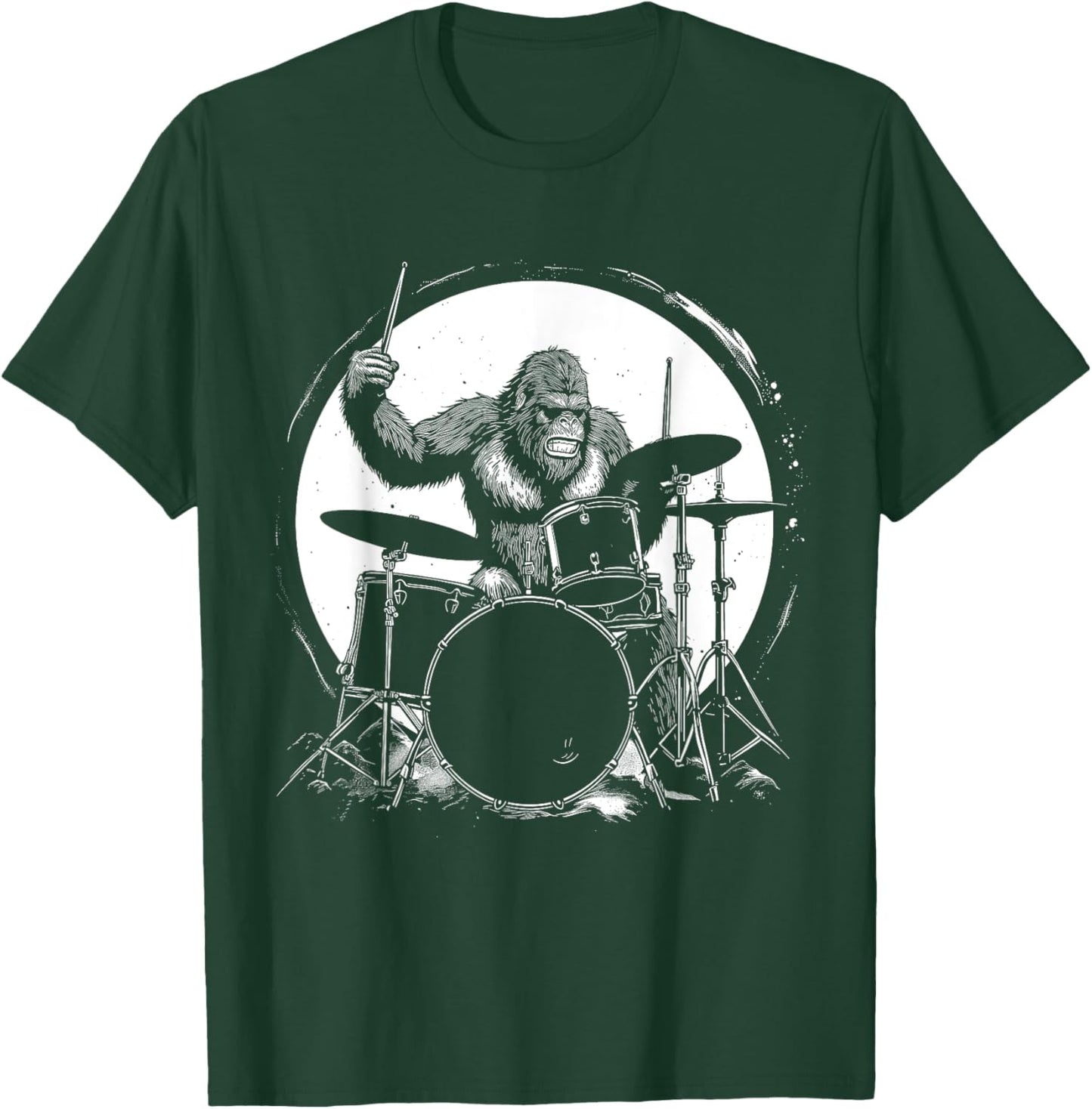 Drummer Bigfoot Playing Drums Funny Sasquatch Drumming T-Shirt - T-Shirt | Forest