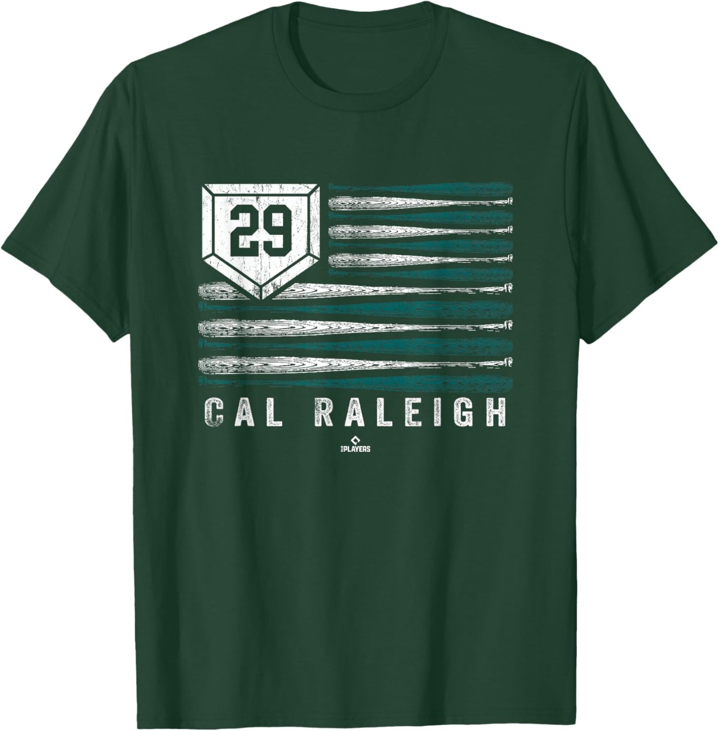 Vintage US Flag Baseball Stripes Cal Raleigh Seattle MLBPA T-Shirt - T-Shirt | Forest