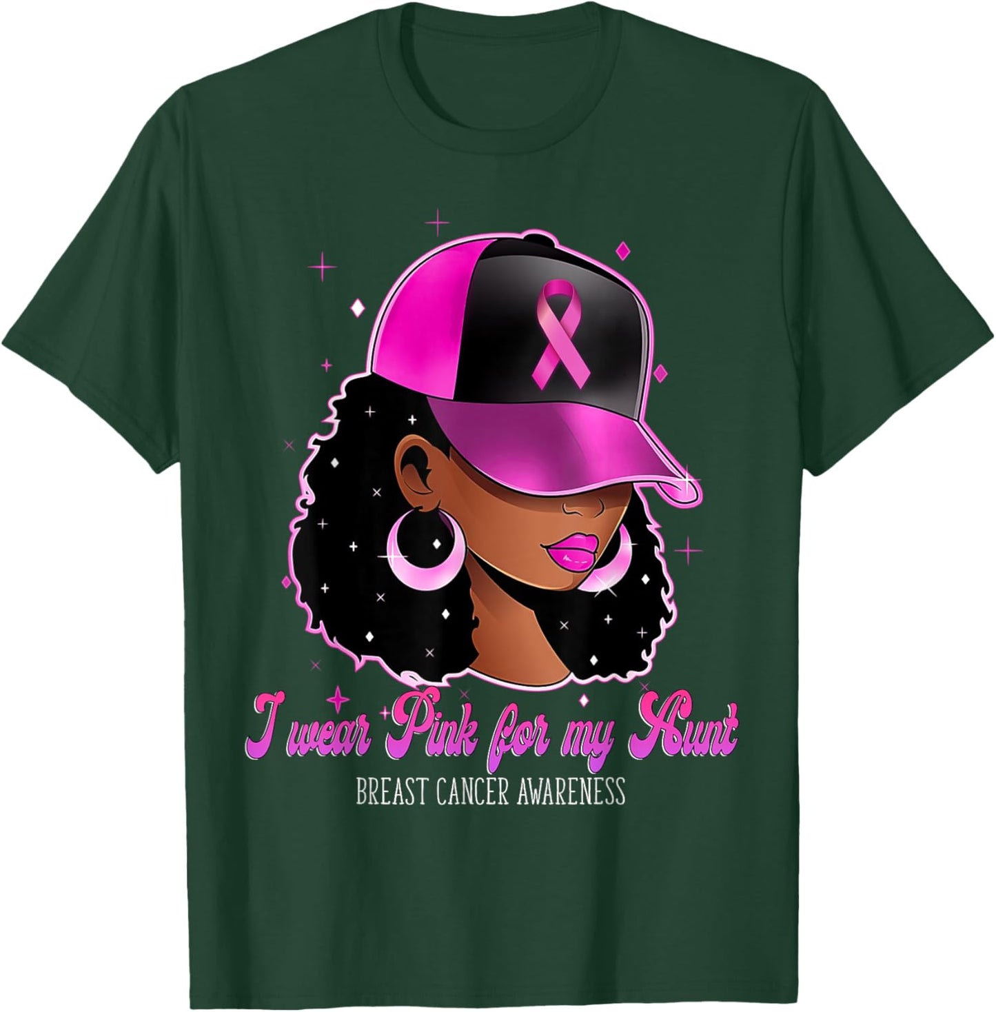 I Wear Pink For My Aunt Breast Cancer Awareness Afro Girl T-Shirt - T-Shirt | Forest