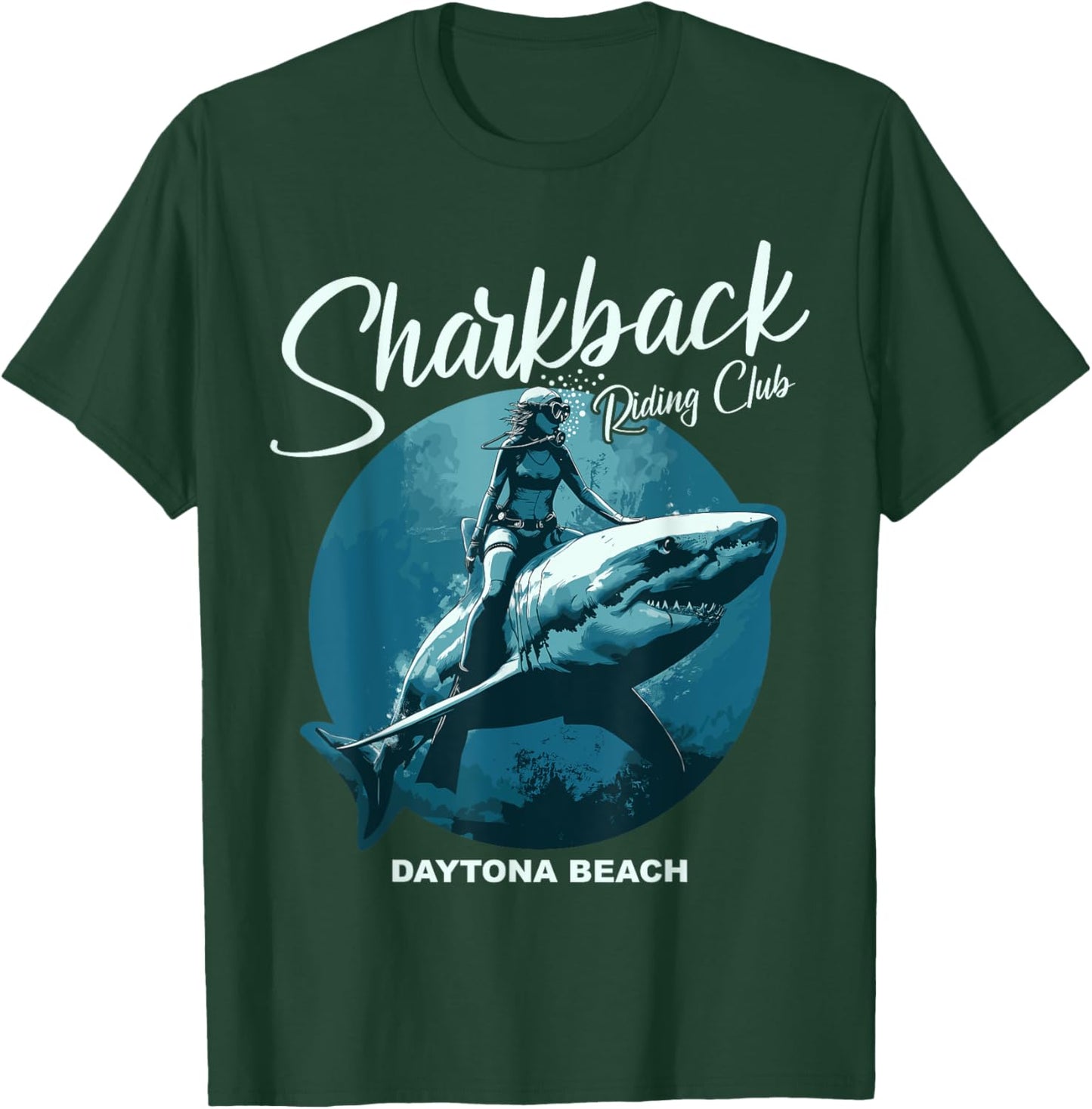 Sharkback Riding Daytona Beach Funny Shark T-Shirt - T-Shirt | Forest