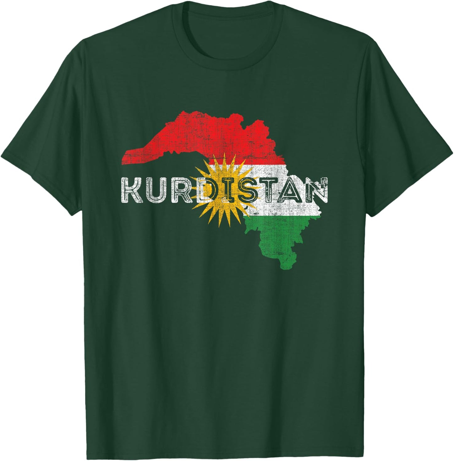 Kurdish Map and Flag Souvenir - Distressed Kurdistan T-Shirt - T-Shirt | Forest