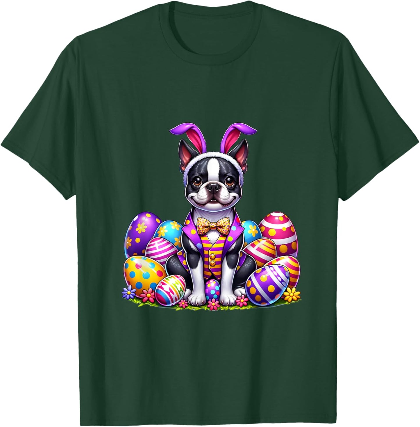 Funny Easter Day Boston Terrier Bunny Costume T-Shirt - T-Shirt | Forest