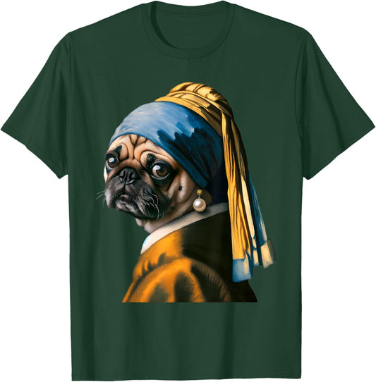 Girl with a Pearl Earring Pug Lover Dog Vermeer Art Painting T-Shirt - T-Shirt | Forest