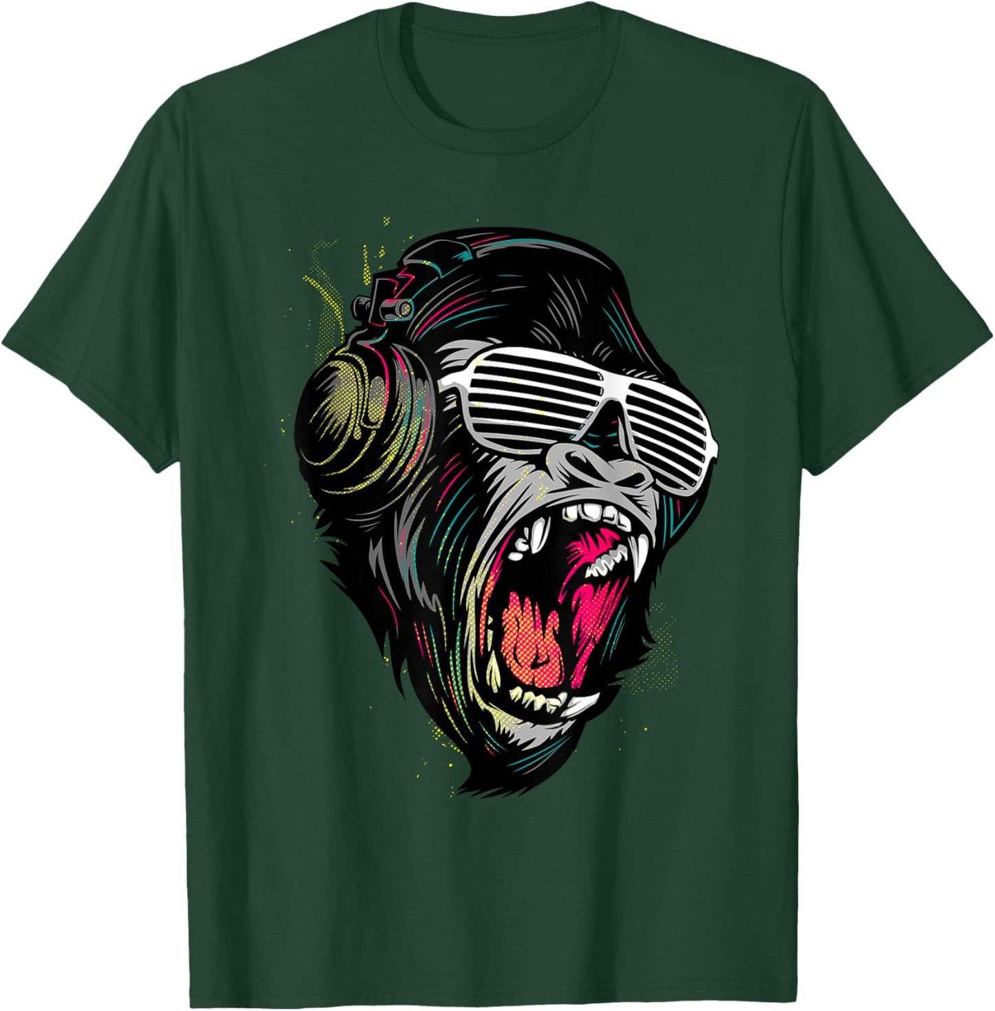 Cool Wild Illustration Monkey Listen To The Music Graphic T-Shirt - T-Shirt | Forest