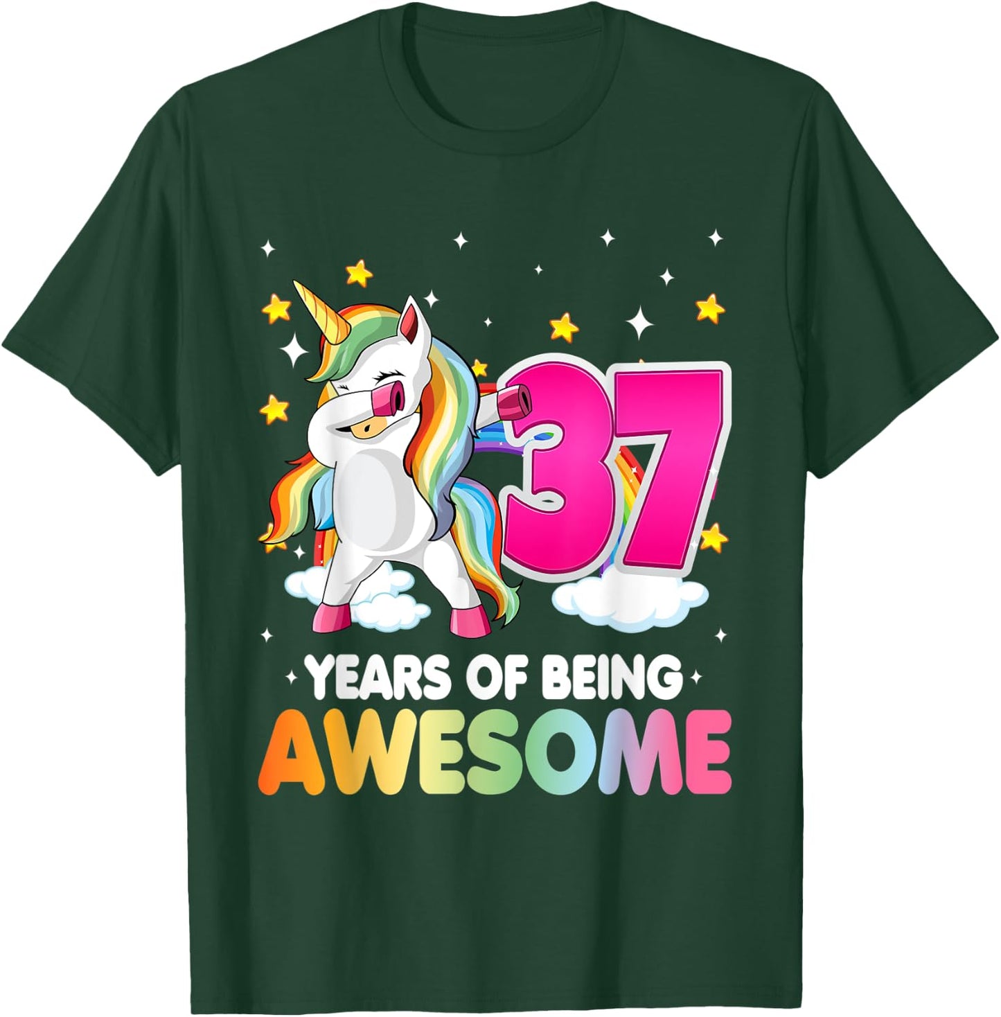 37th Birthday Dabbing Unicorn Party Gift | 37 Years Old T-Shirt - T-Shirt | Forest