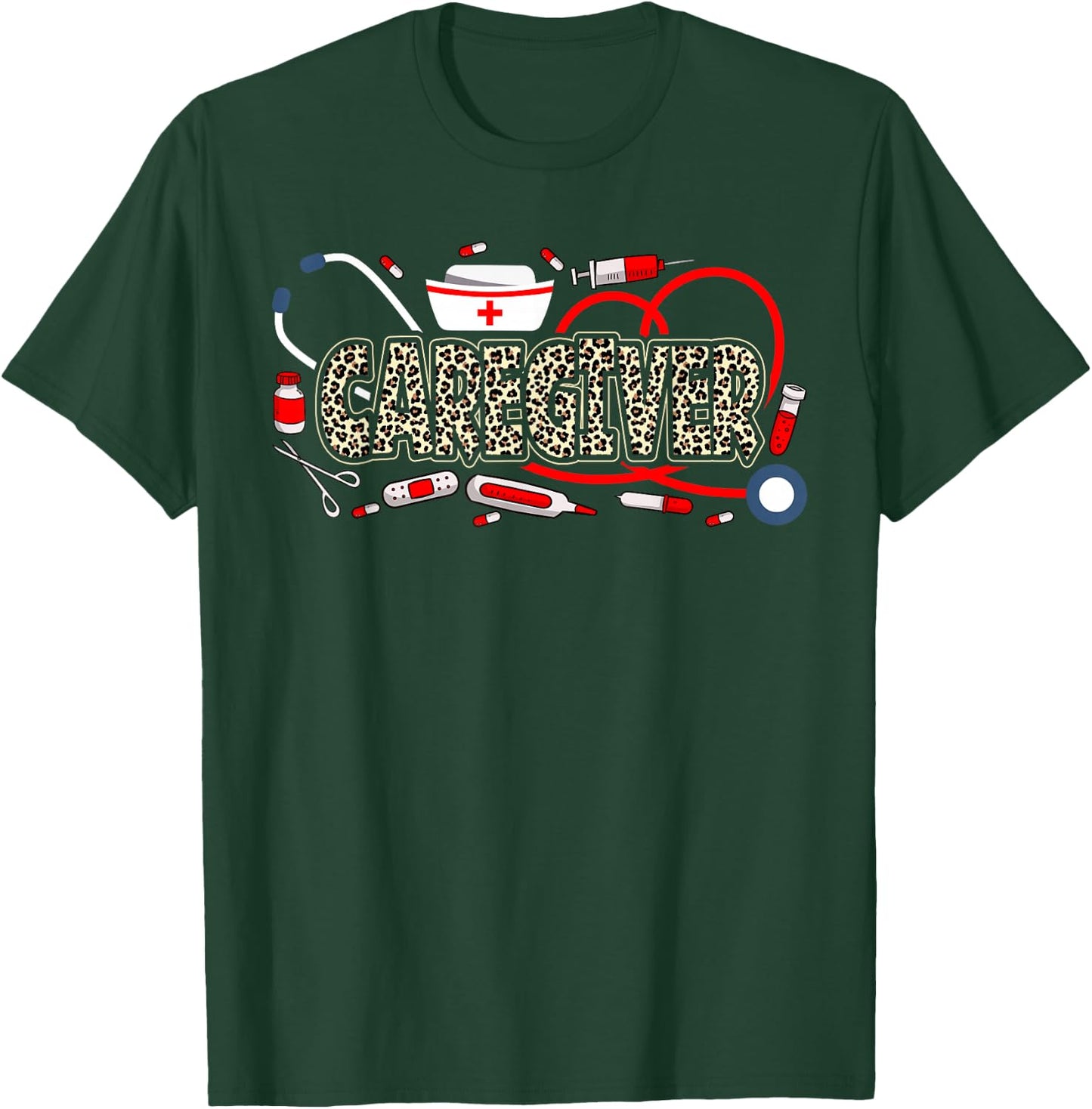 Caregiver Stethoscope Leopard Funny Caregiver Life T-Shirt - T-Shirt | Forest