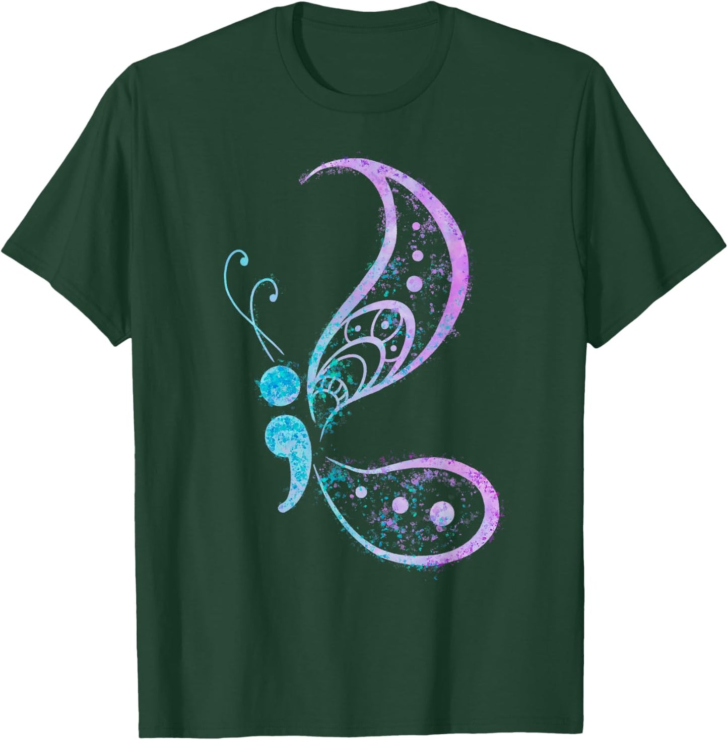 Vintage Semicolon Butterfly Semi-Colon Tattoo Mental Health T-Shirt - T-Shirt | Forest