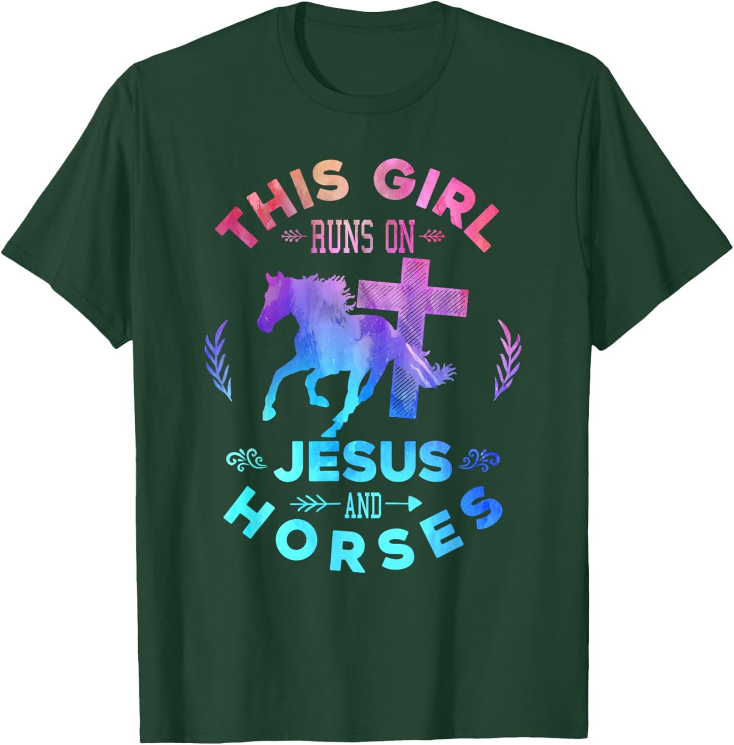 This Girl Runs on Jesus & Horses Christian Equestrian Riding T-Shirt - T-Shirt | Forest