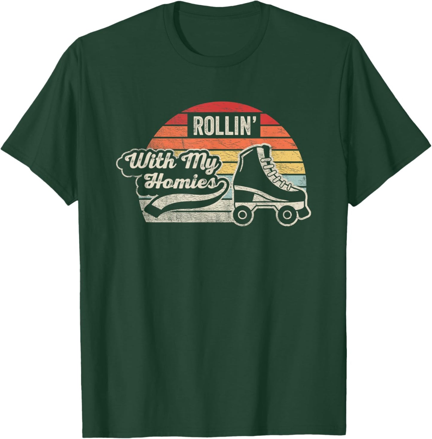NICE 'N COOL Retro Vintage Rollin With My Homies Roller Skating , Small, Black T-Shirt - T-Shirt | Forest
