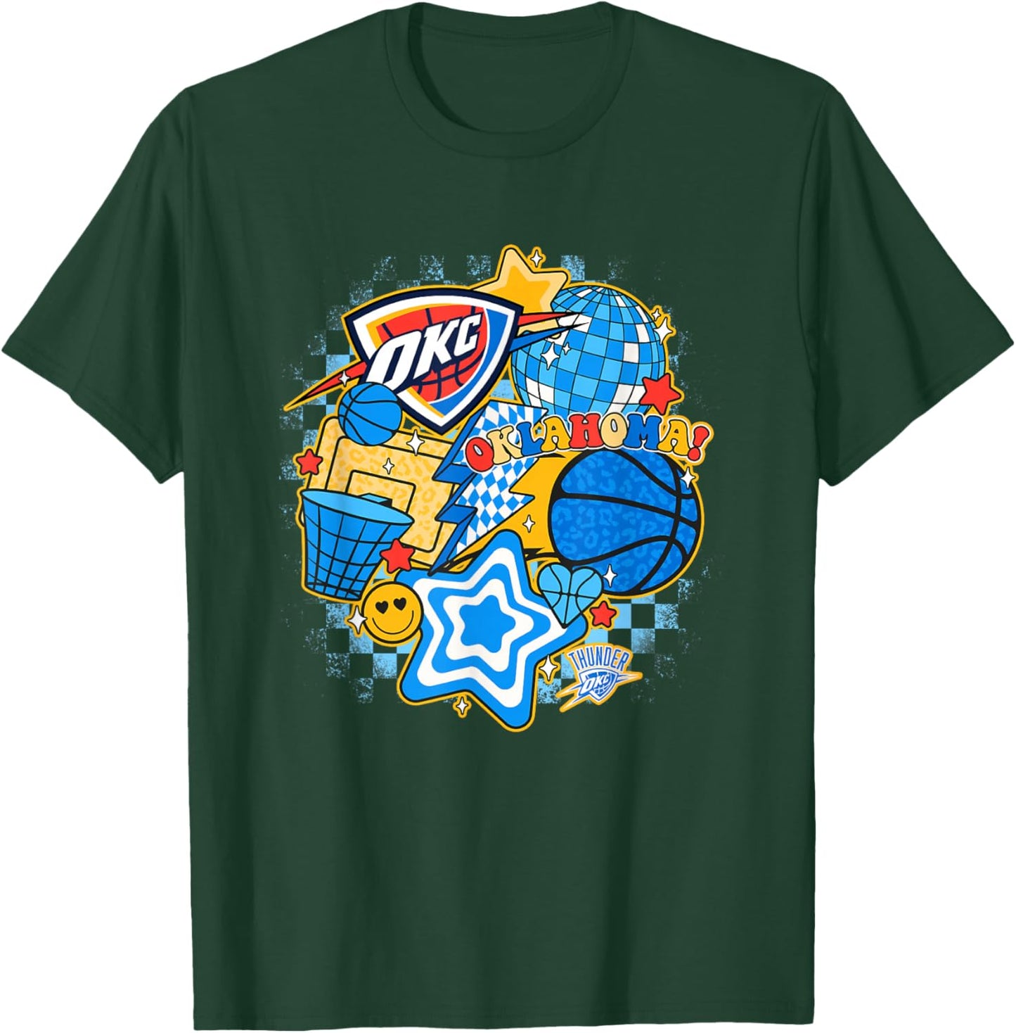 NBA Oklahoma City Thunder Psychedelic Basketball Collage T-Shirt - T-Shirt | Forest